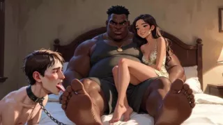 Foot Slave Husband Cleans Wife's Feet with His Tongue - Femdom