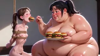 Weight Gain Humiliation - Fat Woman Stuffing Skinny Feedee