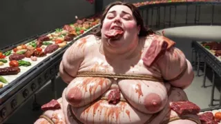 Humiliated BBW Slave Tied and Stuffing Her Belly Deep