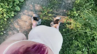 Risky Outdoor Sex in the Forest - Almost Caught, Deepthroat & Cumswap