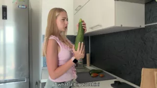 Stepson's Big Dick Or A Zucchini? Stepmom Choose Where To Sit With Her Huge Ass.
