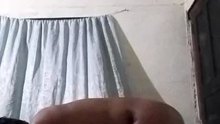 Nude masturbation with pillow in bedroom