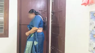 Sexy Bhabi in Blue Saree, Removing Saree to Show Here Sexy Chubby Body. Big Boss and Ass