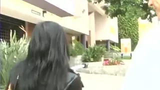Sexy dark haired slut wearing a bathing suit gets cunt stuffed full of dick