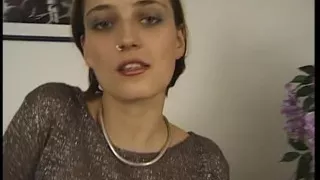 Adorable brunette with nice natural boobs teasing in stockings