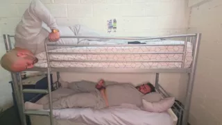 Handcuffed Prison Inmate Serviced Rough Then Stretched Wide Open Against Bunk Rail