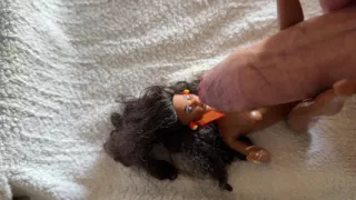 Hot Ebony Barbie Doll gets a Cumshower