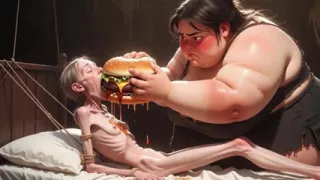 Extremely Skinny Girl Fed by Massive SSBBW - Extreme Feederism Contrast