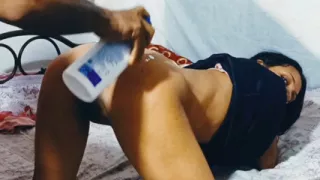 Fucking my wife's ass with my finger after massaging her for the first time.