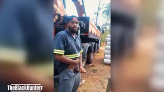 Worker Masturbating at the Construction Site Hidden Behind the Company Truck