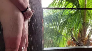 Romantic shower after sex in paradise