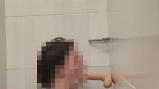 chubby fem boi crossdresser playing with dildo in shower