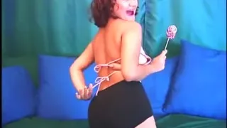 Bitch is having a bang on the blue sofa