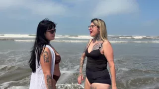 On the beach my wife and I invited a beachgirl to fuck she accepted because she was very horny! she has a pink pussy
