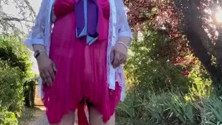 Dressed in a little fuchsia nightgown for a morning
