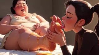 Obese BBW Makes Skinny Slave Lick Honey From Her Big Feet