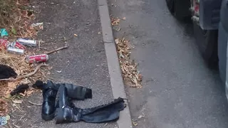 Cock locked sissy sucking dildo outdoors