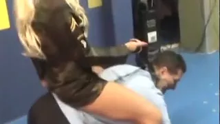 Blonde Mistress Monique rides her slave Donald