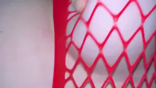 Massive Boobs Pregnant Girl in Red Mesh Rides Cock Then Doggy Fuck