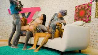 Tattooed Girls Pussy Orgy with Big Cumshots and First Timer