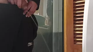 Peeing with a hard cock