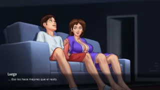 I found my stepson masturbating so I helped him with my tits - Summertime saga