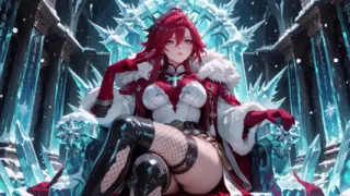Red-haired Sorceress makes a stunning entrance in the Crystal Hall, robe slightly open and staff tapping seductively.