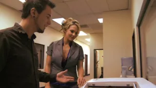 Big natural tits amazingly beautiful MILF boss fucks the big dick assistant in workplace to take cum