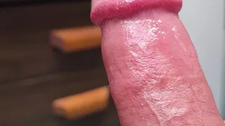 Close up edging and precumming hard cock