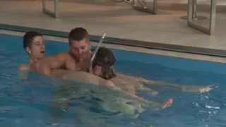Gay dudes fuck by the swimming pool