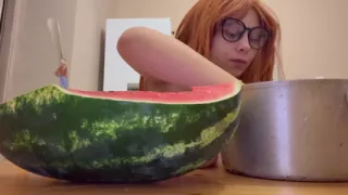 Giantess Stepsister Eats Watermelon and Is Really Horny While Tiny Stepbrother Watches Giantess Stepsister Eat