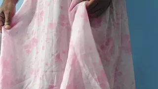 It feels so horny to masterbate wearing a silk seethrough fleard chiffon flowers frock