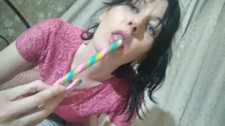 She Sucks a Lollipop and Shoves It in Her Hairy Pussy Ginnagg