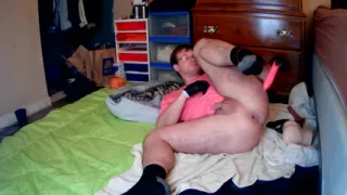 Warming up with pink and blue dildos