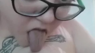 Double Amputee Squeezes, Plays and Sucks Her Huge Tits