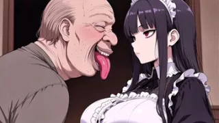 hot japanese goth maid girl do every thing ugly man desire any time - ejaculation, kiss, mating press- hentai ai video