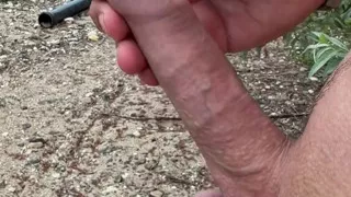 Jerk off and big load by the river