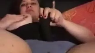 Chubby BBW teen fucks herself with a huge dildo