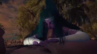 Night Elf Princess Give You a Blowjob in the Garden POV 3D Porn