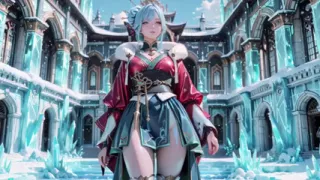 Ice Throne! Silver-haired Mage in Red-green Gown Kneeling, Blue-haired Partner Teasing in Realm!