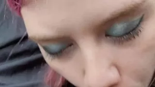 Giving a cute purple haired alt girl an oral creampie in the car!