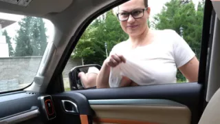 Slut Wife Sucks Huge Cock of a Stranger in the Car and Says Hello to Her Cuckold Hubby!