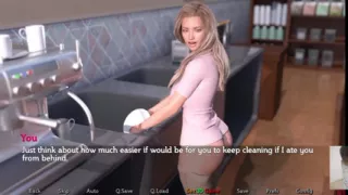 Blonde girl shows me her ass while working in the shop!