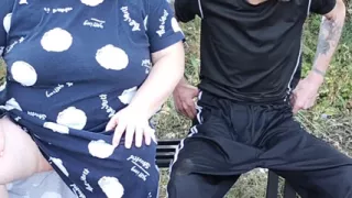 Mother-in-law in a Park Fingering My Dick on a Bench