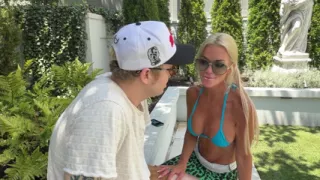 Hotwives Lora and Tatiana Pick up Scotty Long by Pool for Threesome BJ Rimjob and Boobjob of His Life