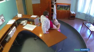 Fake Hospital - Sexy Blonde Sucks a Doctor Cock Before Getting Probed on Office Desk