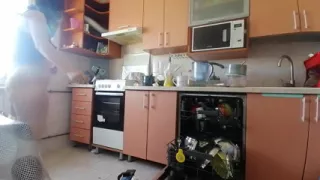 Sexy Stepmom Makes Breakfast, Hairy Pussy, Big Tits