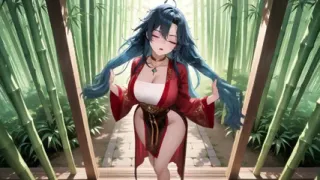 Blue-haired Samurai! Service in the Bamboo Grove. What Secrets Hide Under That High-slit Kimono?