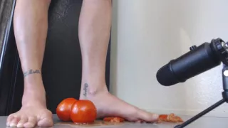 ASMR tomatoes barefoot smooshing