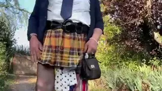 Dressed in a little yellow plaid skirt for a night out